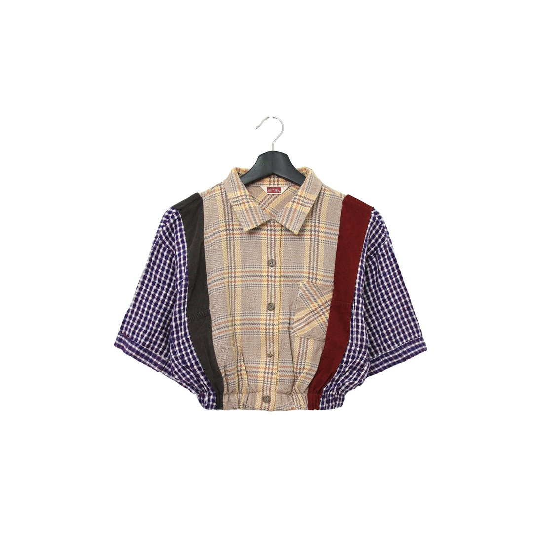 Back to Green- 再制拼接衬衫 大格纹 拼 小格纹 vintage shirt - 女装衬衫 - 棉．麻 