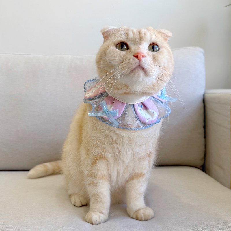 【恰氏手作】白兔芭蕾 小花瓣蕾丝宠物领巾 猫咪狗狗项圈领巾 - 项圈/牵绳 - 棉．麻 