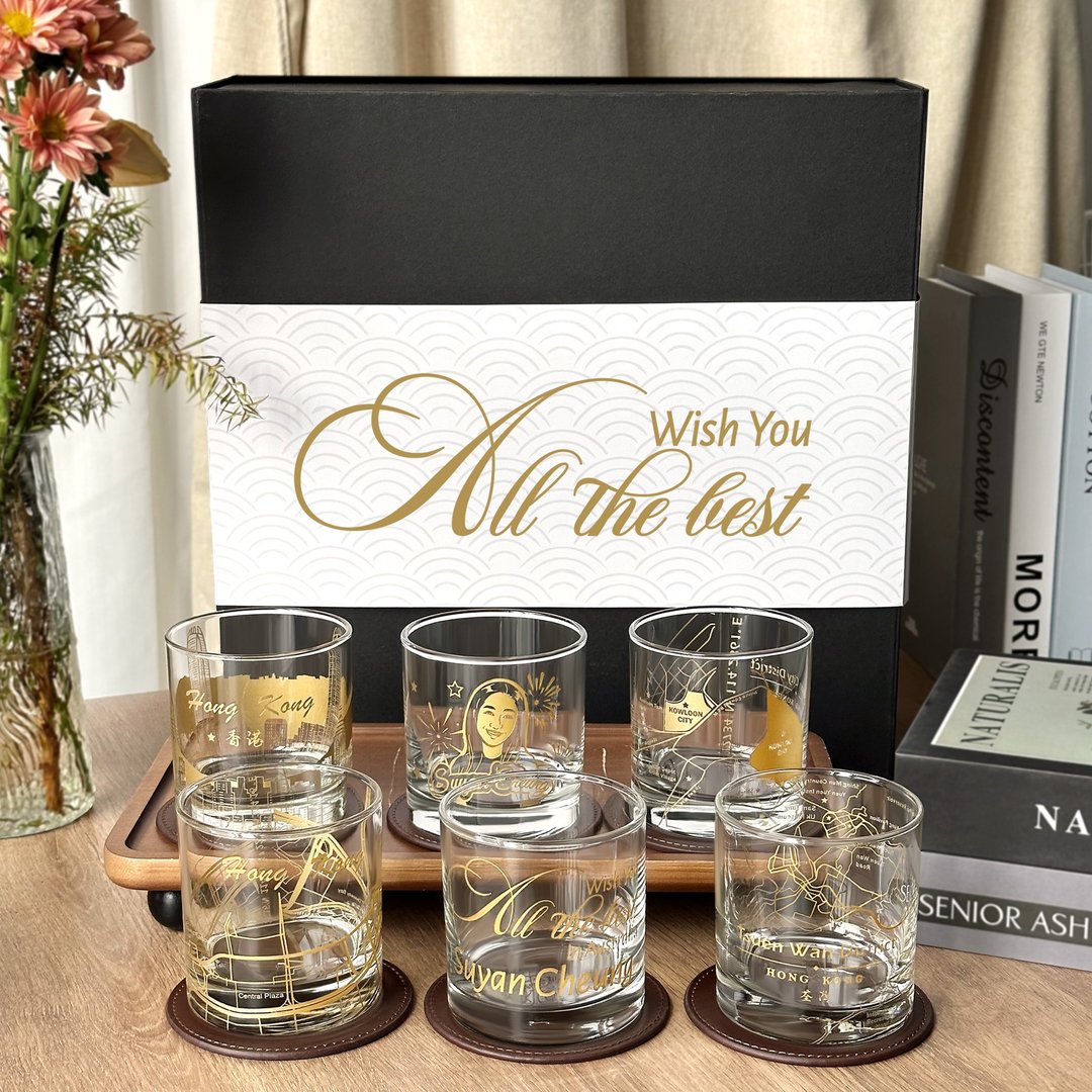 【香港情怀礼物】定制化威士忌杯6入礼盒 文字订制告别礼物送朋友 - 玻璃杯 - 玻璃 
