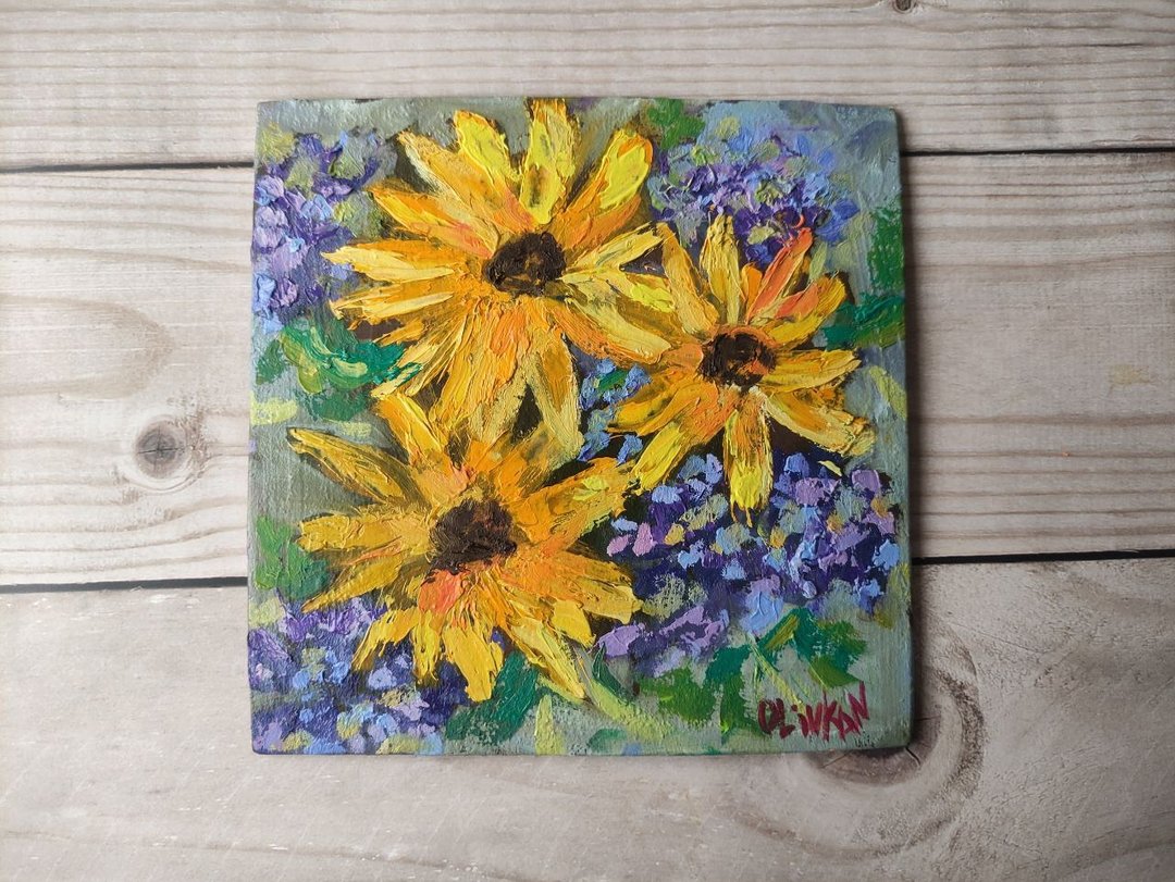 向日葵画花卉黄色原创艺术向日葵花油画艺术品 - 墙贴/壁贴 - 其他材质 多色