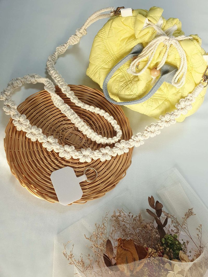 3way 轻量款 纳帕绗缝束口包/附手工编织背带/柔软温暖质感 - 侧背包/斜挎包 - 棉．麻 黄色