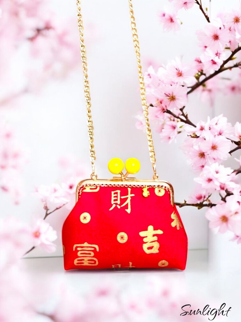 日光小巷手创 大喜气系列-可爱富财吉福方型口金包 斜背包 招财 - 侧背包/斜挎包 - 棉．麻 