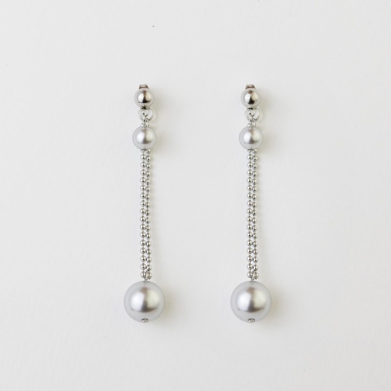 夏日维梅尔|垂坠真多麻色珍珠耳环 - 耳环/耳夹 - 其他金属 银色