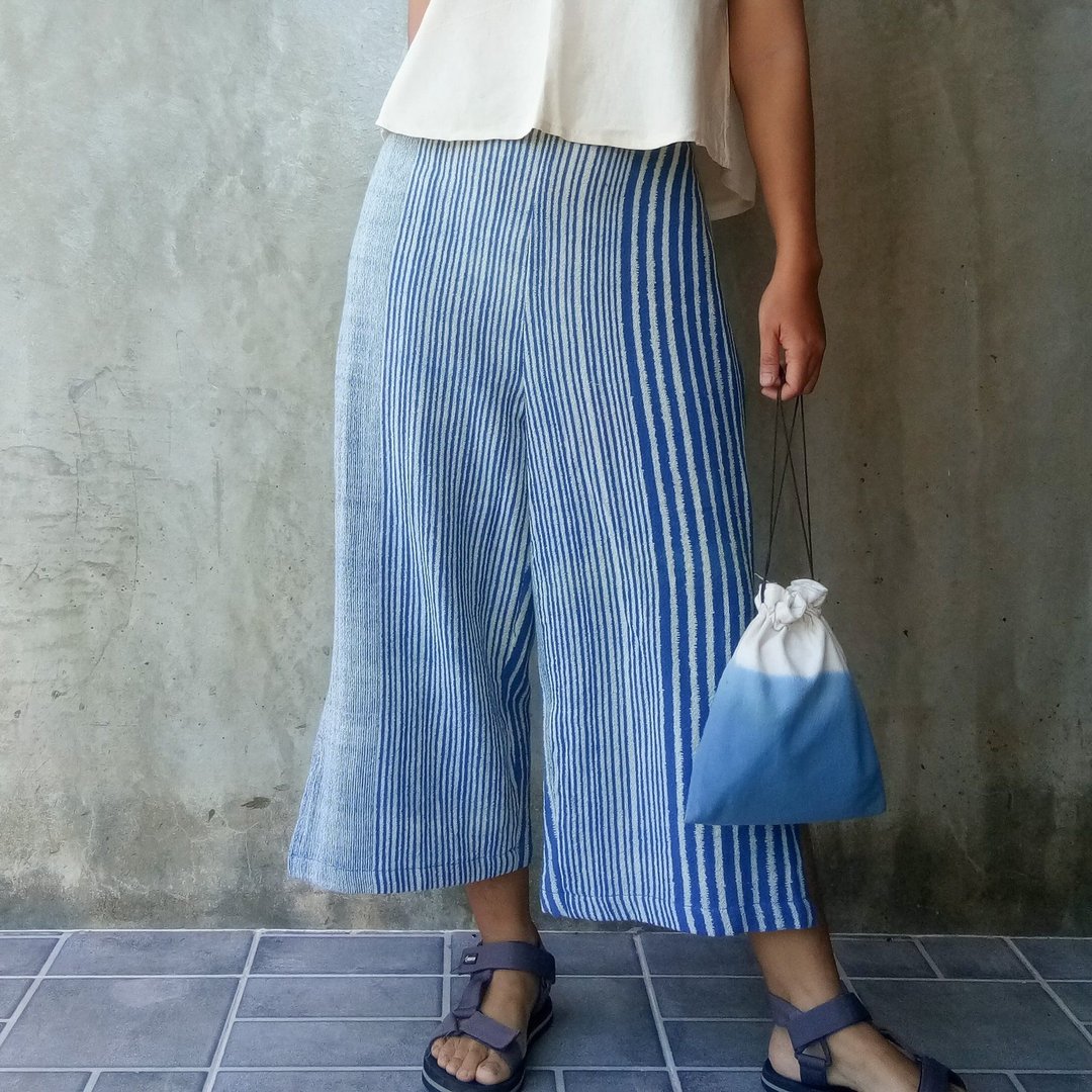Cotton Wide Pants, Blue Stripe - 男士长裤 - 棉．麻 蓝色