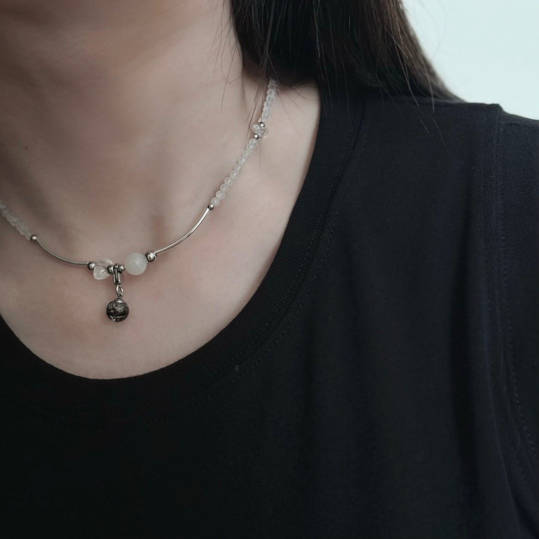 暮光流光 天然水晶手作毛发项链 - 婴儿饰品 - 不锈钢 