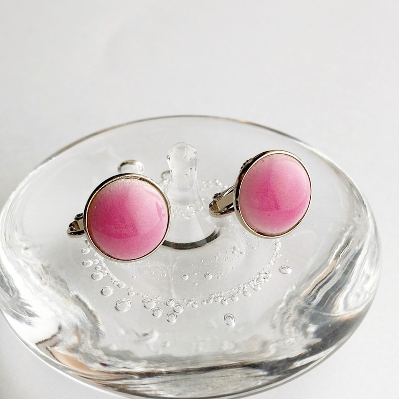 Sepia 大款【Pink】七宝烧耳环 纯银贴釉 - 耳环/耳夹 - 玻璃 粉红色