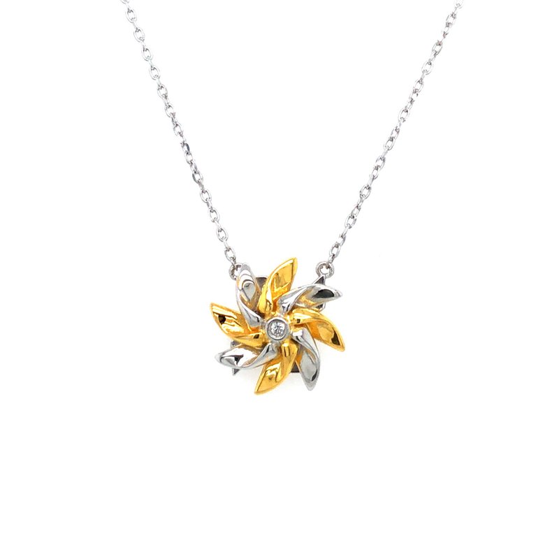 HK401~925纯银幸福•风车钻石颈饰 (黄金色) - 项链 - 纯银 