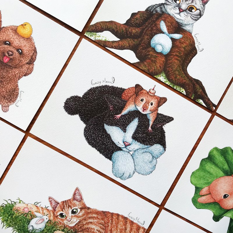 【猫疯子】毛小孩认识新朋友 / 明信片组 - 卡片/明信片 - 纸 多色