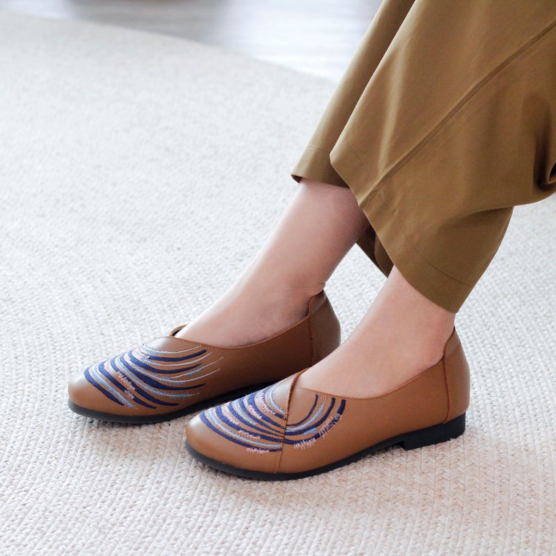 刺绣散步平底鞋- 甘乐中/深棕 - 其他女款皮鞋 - 真皮 咖啡色