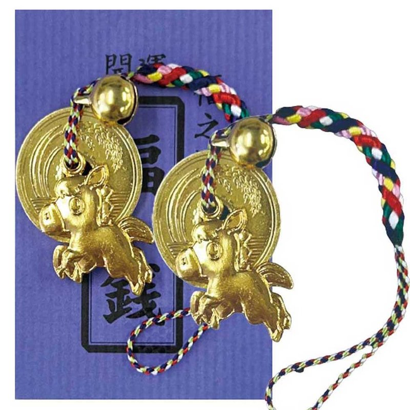 生肖 金运招财摆饰 马 根付 五圆硬币款 2026年 2入组 - 吊饰 - 粘土 多色