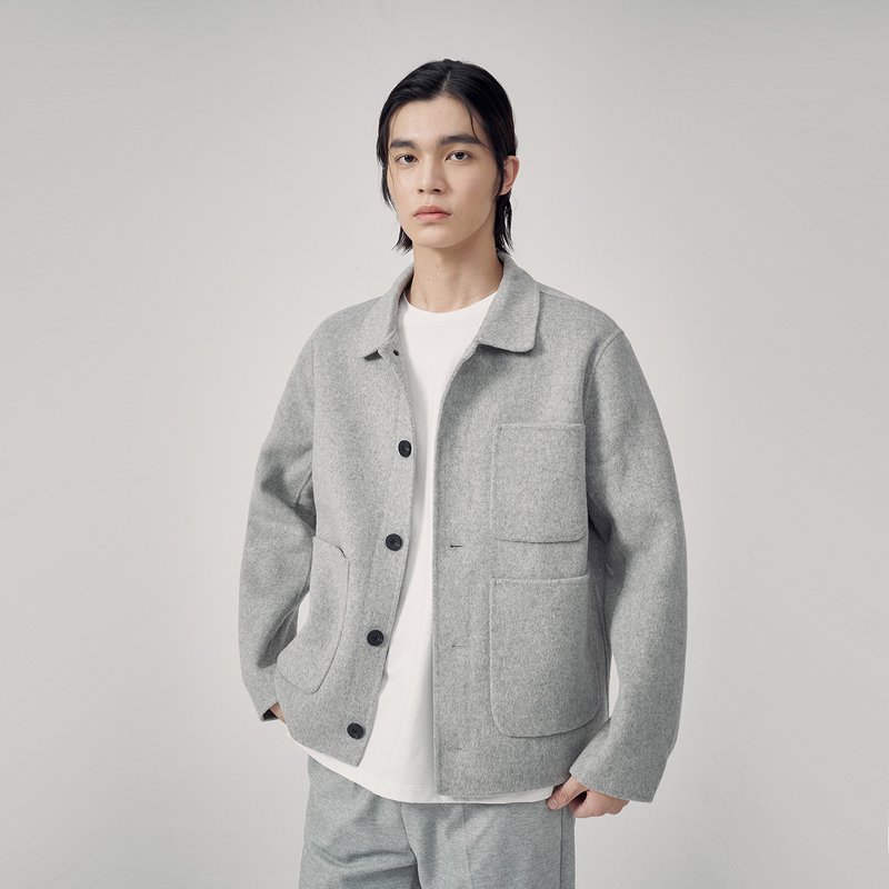 JARVISTORM2021秋冬设计师品牌多口袋短款双面羊毛大衣男毛呢外套 - 男装外套 - 羊毛 