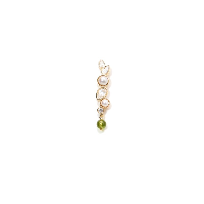 Feuille Peridot Pearl Earring - 耳环/耳夹 - 珍珠 金色