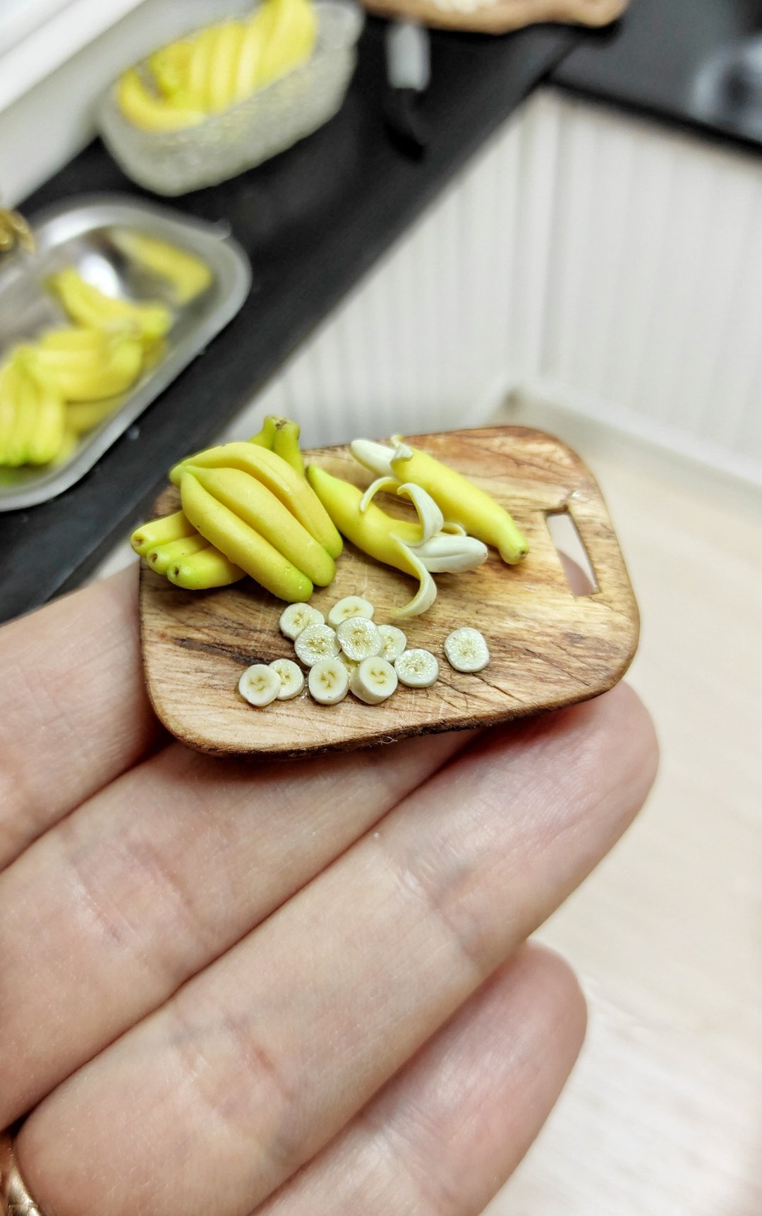 Realistic 1:12 scale bananas, Mini fruit, dollhouse, miniature, restaurant games - 玩偶/公仔 - 粘土 黄色