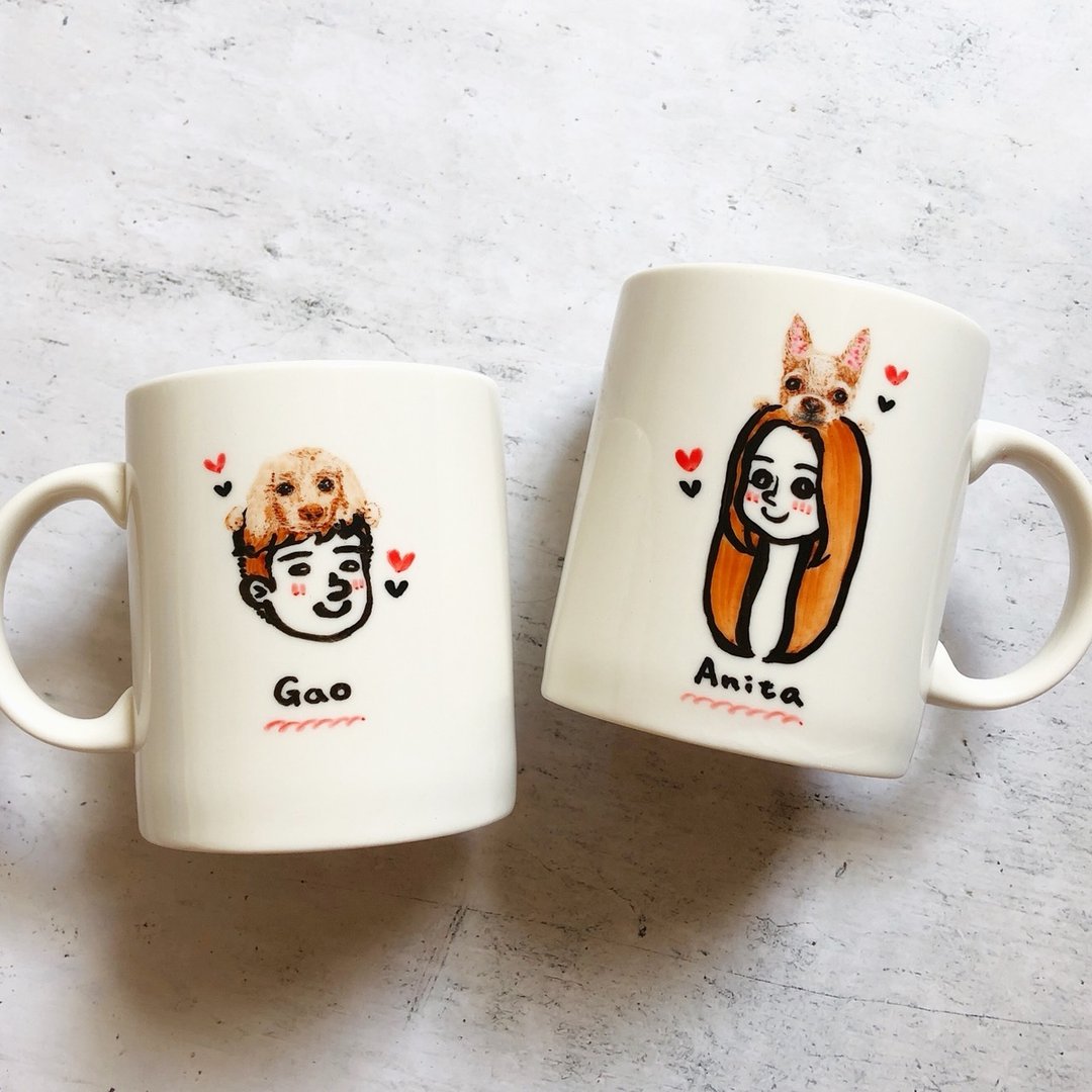 定制人像-Q版人像/生日/宠物趴头主人(马克杯/圆盘) - 咖啡杯/马克杯 - 瓷 
