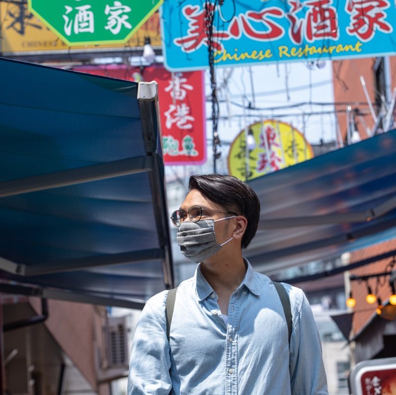 【For Men】日本制可水洗手作立体口罩 Plain Black 黑色 环保 - 口罩 - 棉．麻 黑色