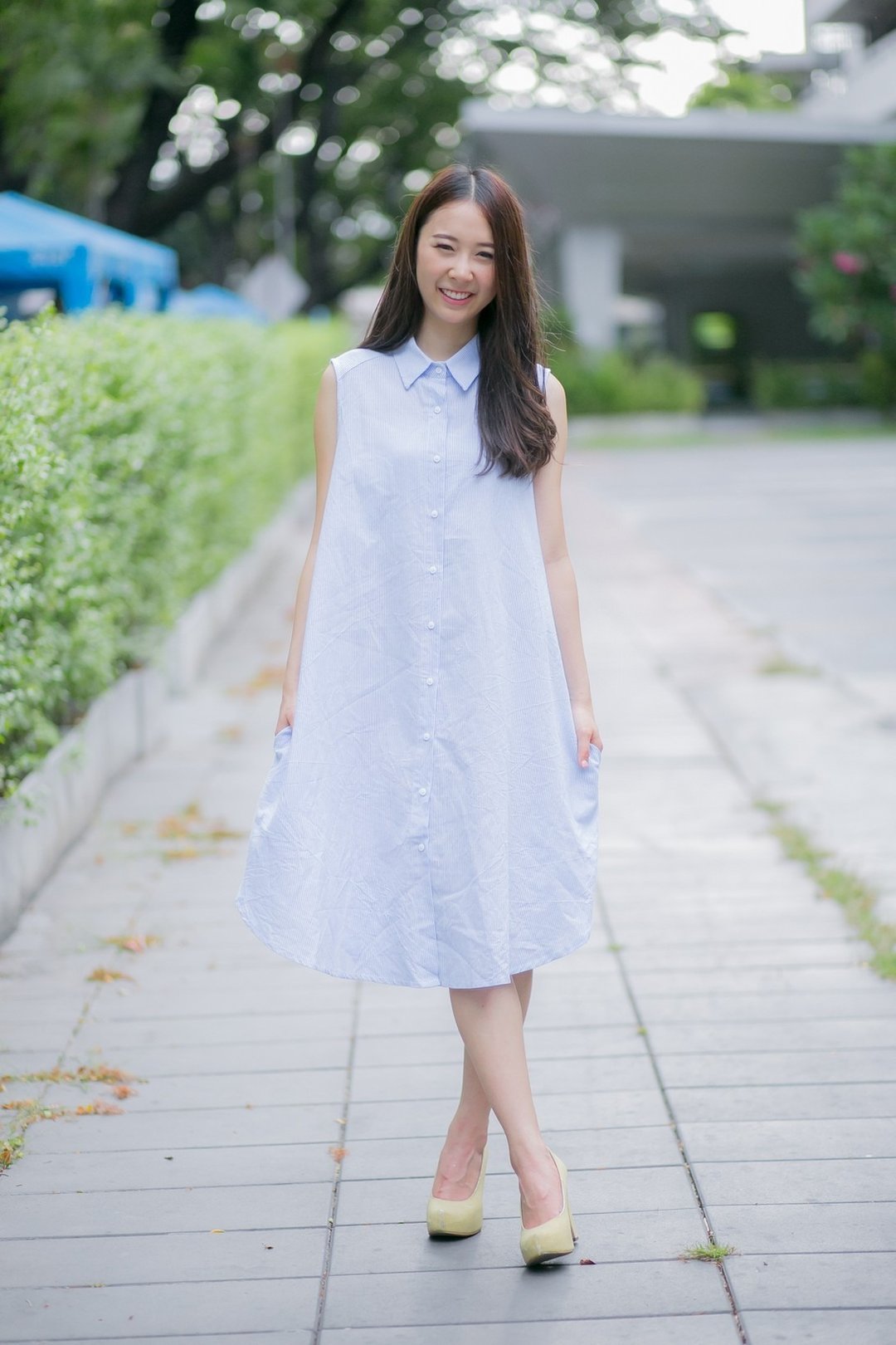 Boyfriend shirt dress - 洋装/连衣裙 - 棉 蓝色