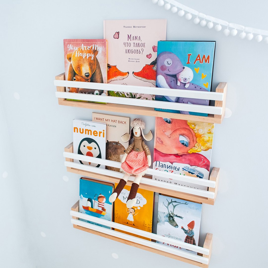 One Kids Book Wall Shelf, Floating Nursery Bookshelf, Shelf for Kids, Book Rack - 儿童家具 - 木头 