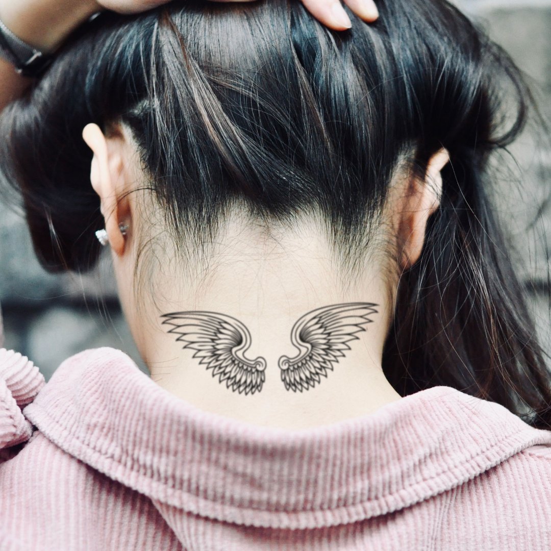 OhMyTat 天使之翼 Alas Angel Wings 刺青图案纹身贴纸 (2 张) - 纹身贴 - 纸 黑色