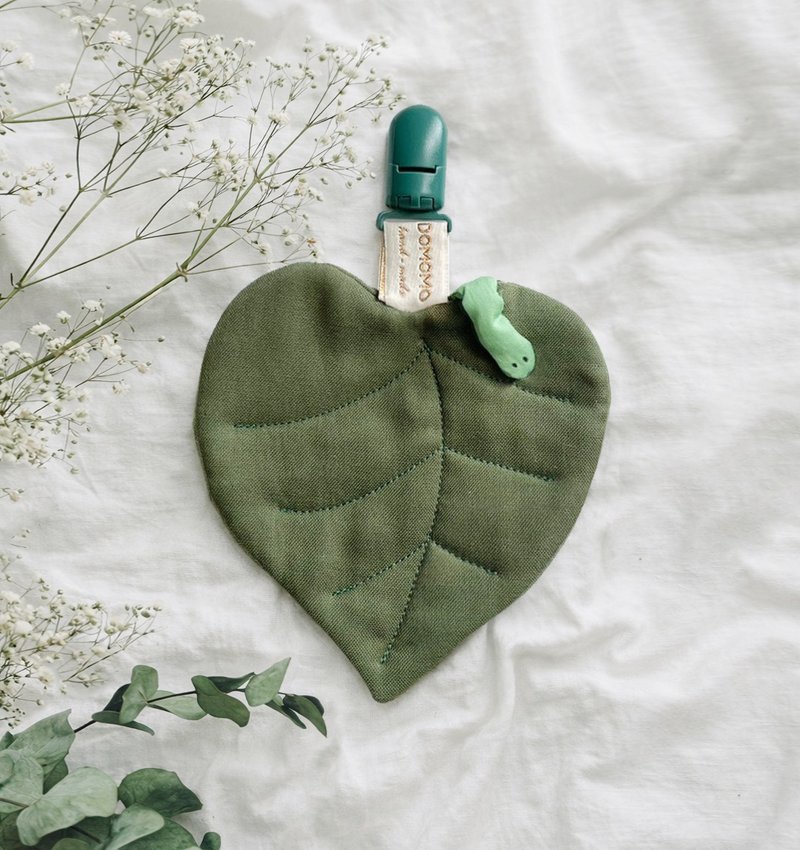 叶子造型安抚手帕夹 小毛毛虫款  婴儿口水巾夹 - 围嘴/口水巾 - 棉．麻 绿色