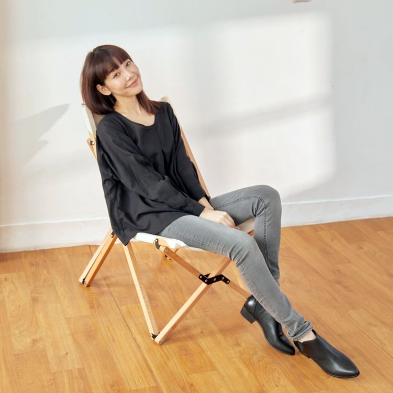 Sharon前领褶长袖棉麻上衣/优雅黑 - 女装上衣 - 棉．麻 黑色