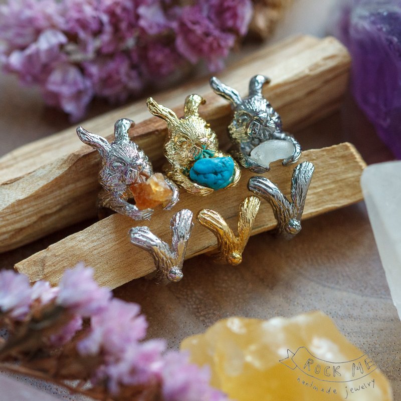 Wild rabbit ring - 戒指 - 半宝石 银色