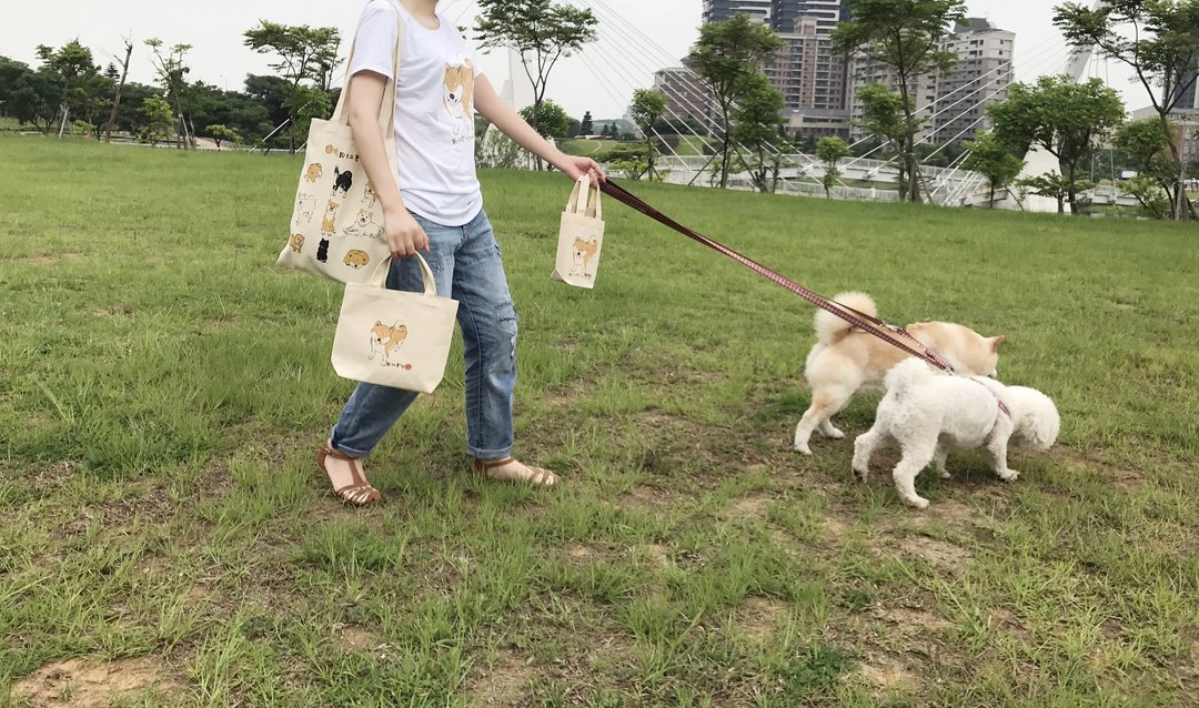 小饭团 柴柴小托特 笑笑柴 柴犬托特包 - 手提包/手提袋 - 棉 白色
