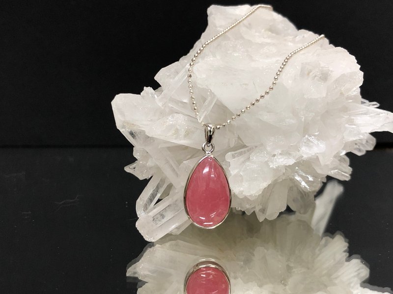 快速出货天然高等级 红纹石项链 菱锰矿印加玫瑰 925银项链 - 项链 - 玉石 红色