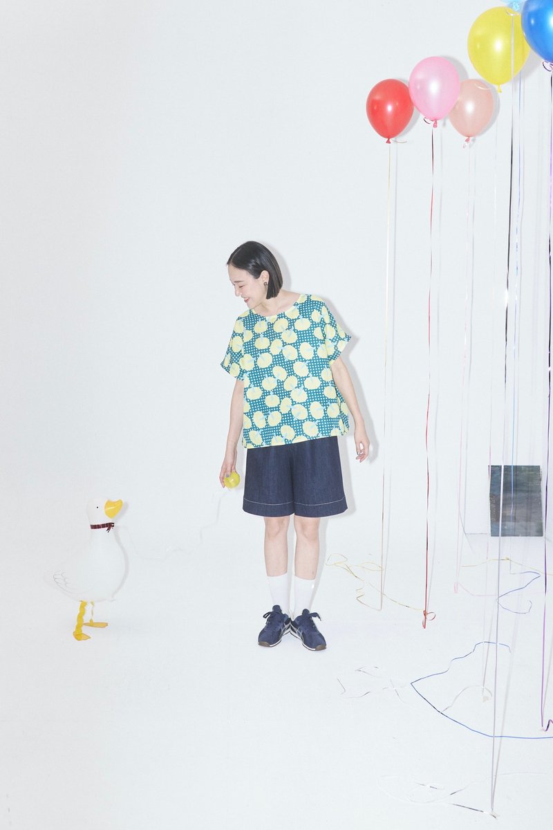 一颗颗柠檬短袖上衣 - 女装上衣 - 棉．麻 绿色