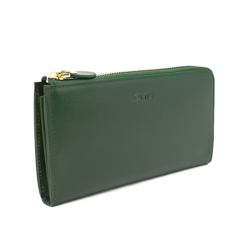 意大利植鞣革18卡2照L拉链大容量牛皮长夹(绿色) - 皮夹/钱包 - 真皮 绿色