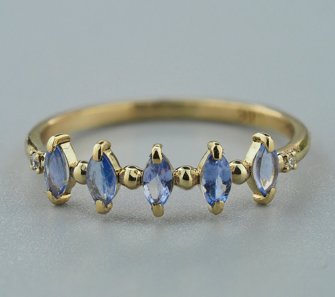 Half Eternity ring with marquise tanzanite and diamonds - 戒指 - 贵金属 金色