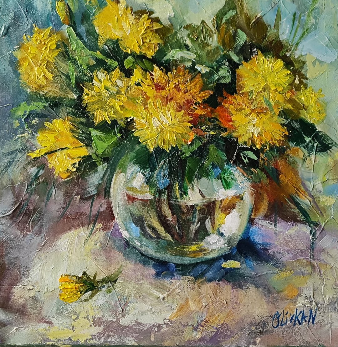蒲公英原创画作 花卉油画 黄色花朵艺术品 - 墙贴/壁贴 - 其他材质 黄色