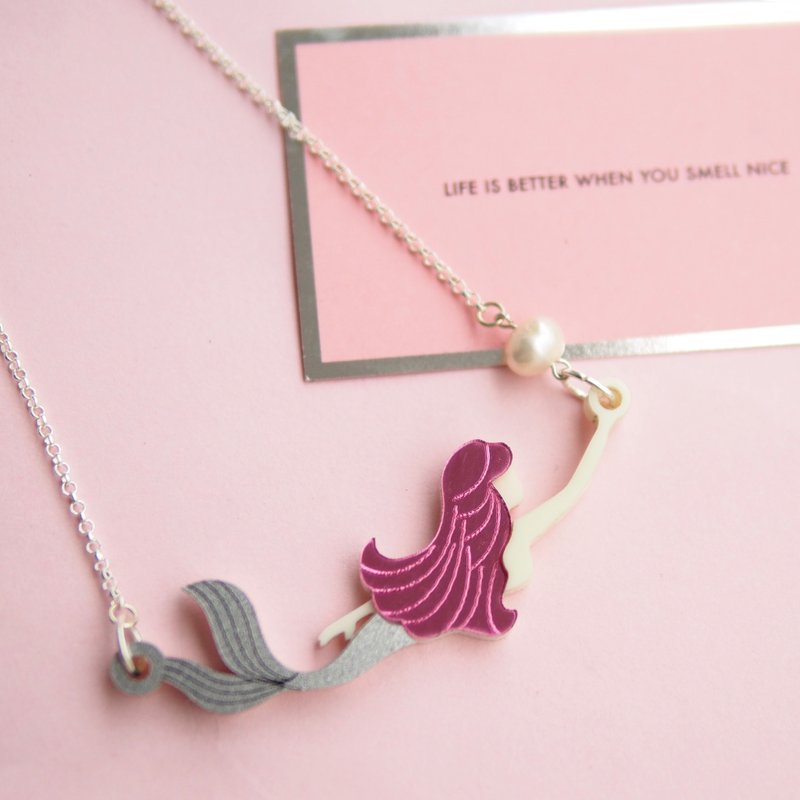 美人鱼珍珠颈链 - 颈链 - 压克力 粉红色