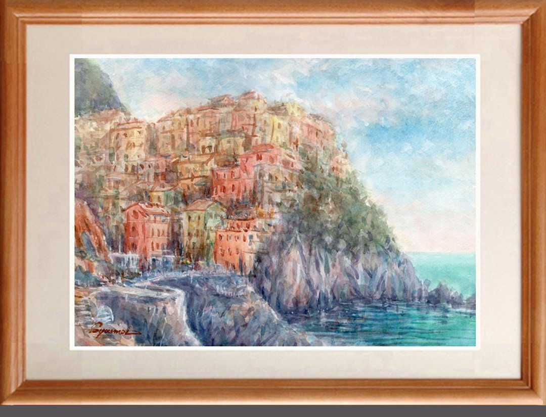原创水彩画：意大利马纳罗拉城 - 海报/装饰画/版画 - 纸 蓝色