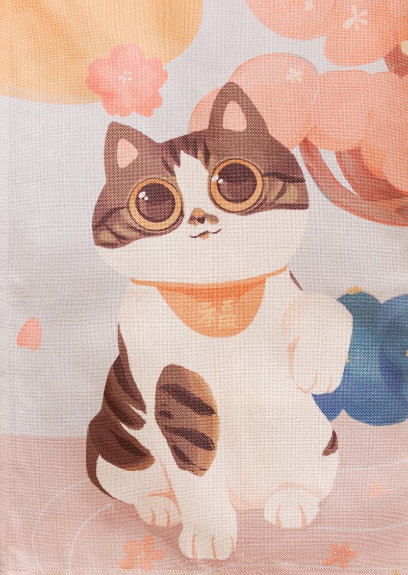 日式 轻复古 咪噜招财猫门帘 - 门帘/门牌 - 聚酯纤维 白色