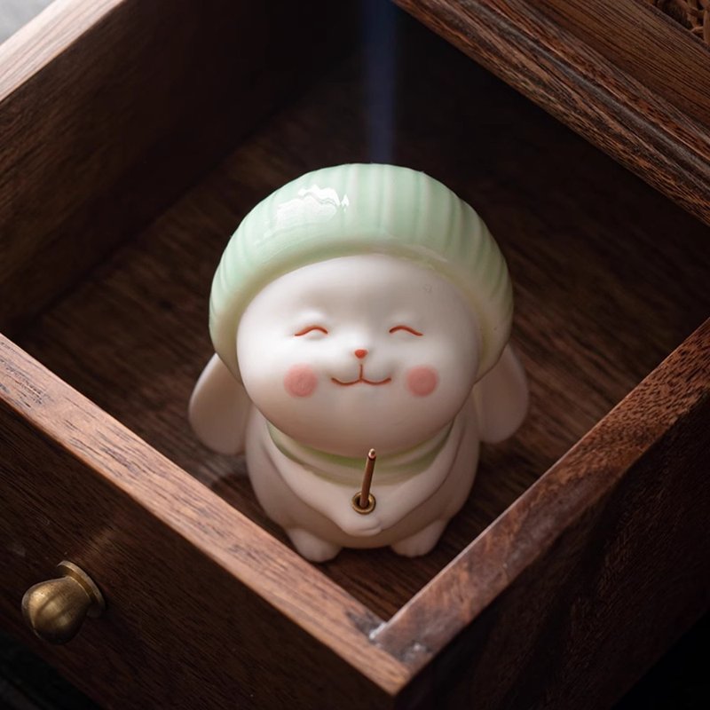 新年礼物【祈福小萌兔线香插座+迷你线香】天然线香 附香立插座 - 摆饰 - 植物．花 