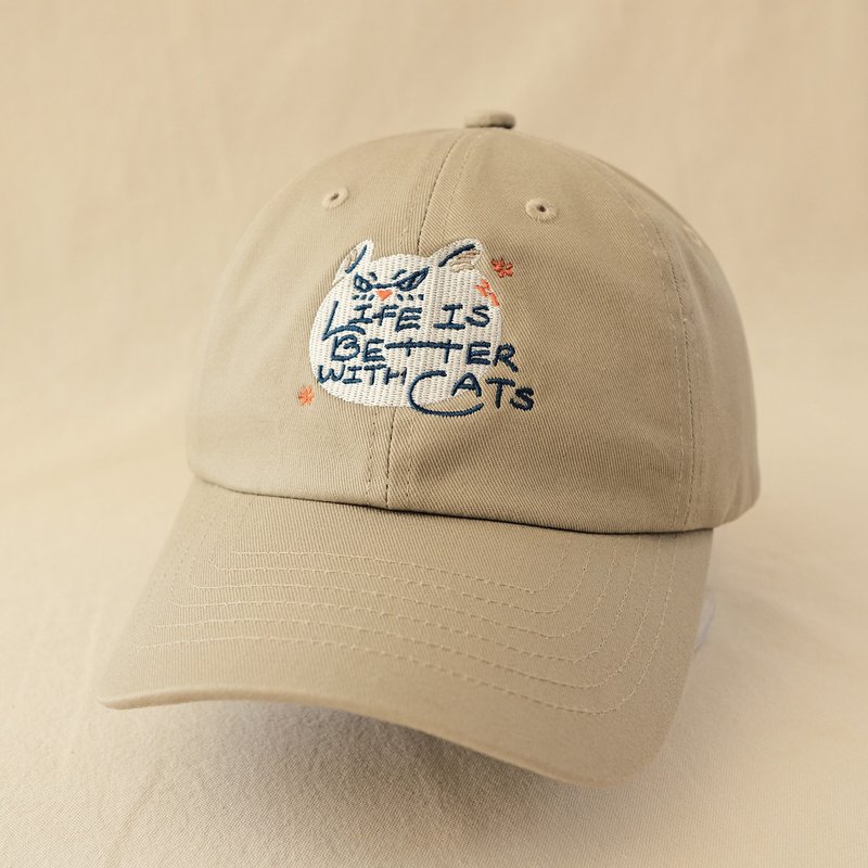猫岛日常刺绣老帽 /  Life is better with cats - 帽子 - 棉．麻 卡其色
