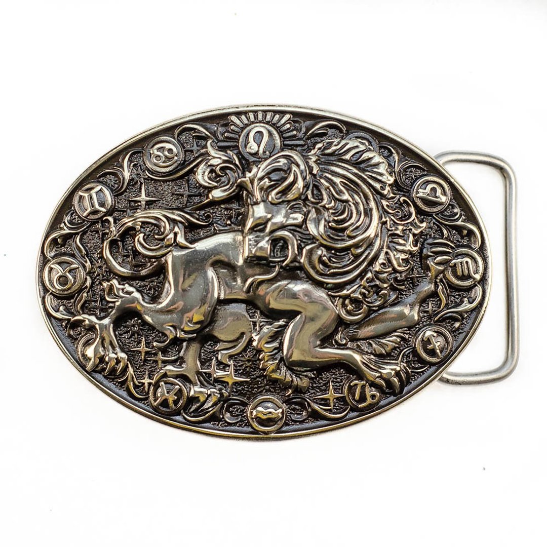 Leo soild german silver belt buckle, Zodiac lion sign nickel silver belt - 皮带/腰带 - 其他材质 银色
