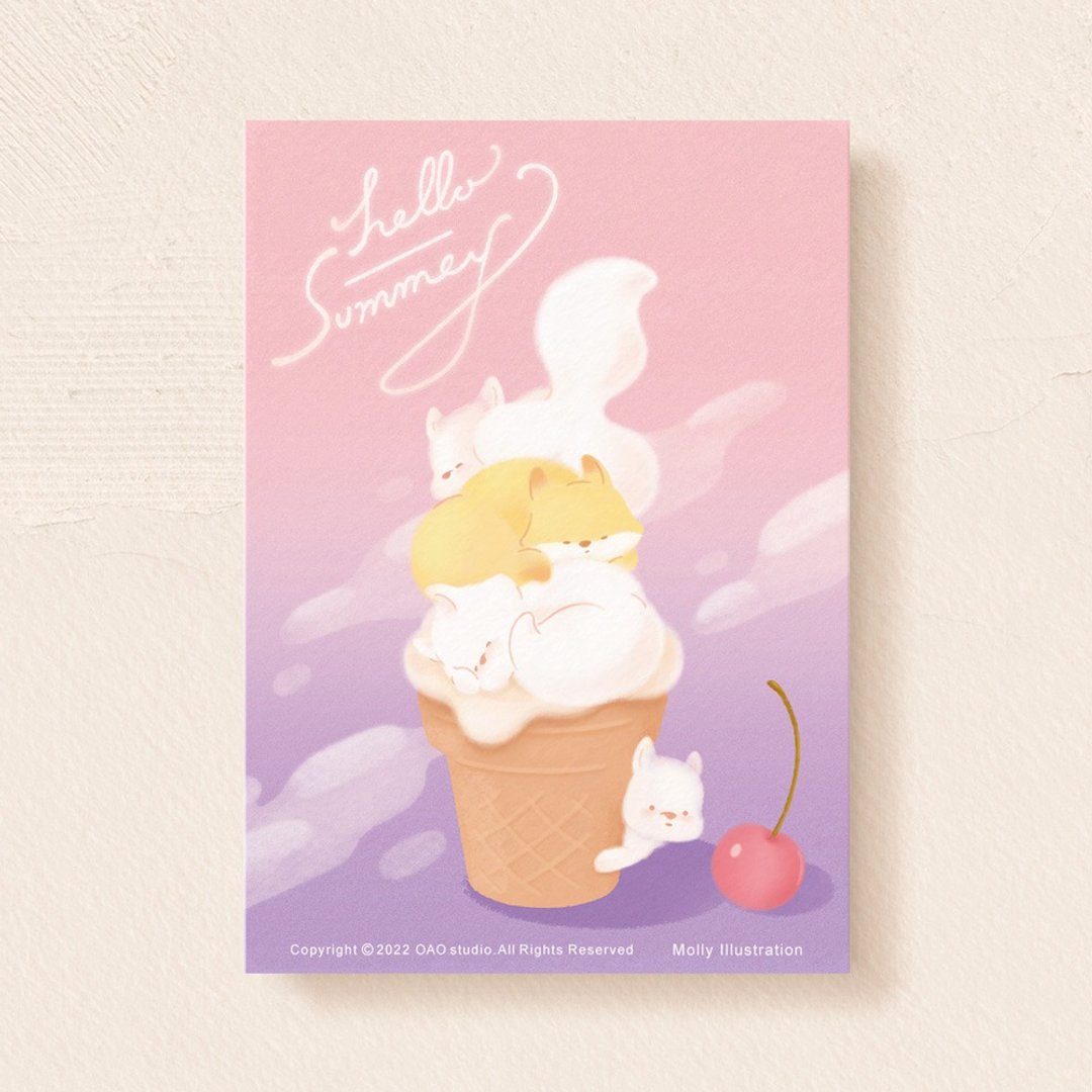postcard-WhiteFoxIcecream - 卡片/明信片 - 纸 粉红色