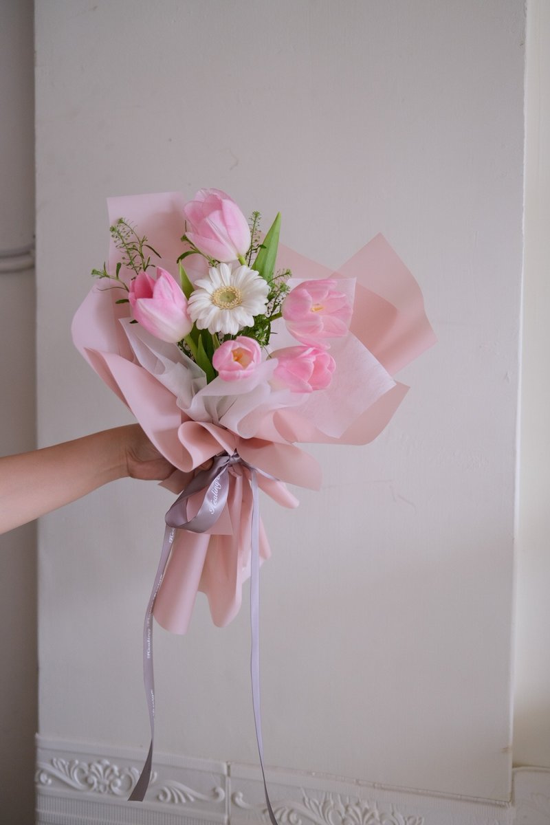 粉色郁金香 白太阳 鲜花花束/限台中地区 - 干燥花/捧花 - 植物．花 粉红色