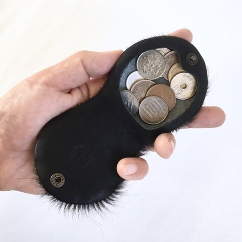 Cow fur and cow shrink leather shell type coin case Bicolor [Dark gray x black] - 零钱包 - 真皮 黑色