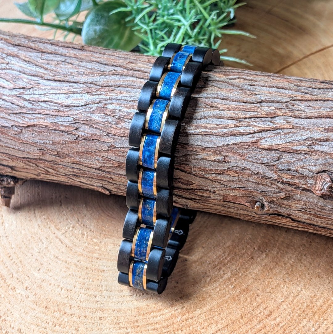 【木制手链】EINBAND Wood Bracelet 天然木手链 青金石×檀香木 - 手链/手环 - 木头 咖啡色
