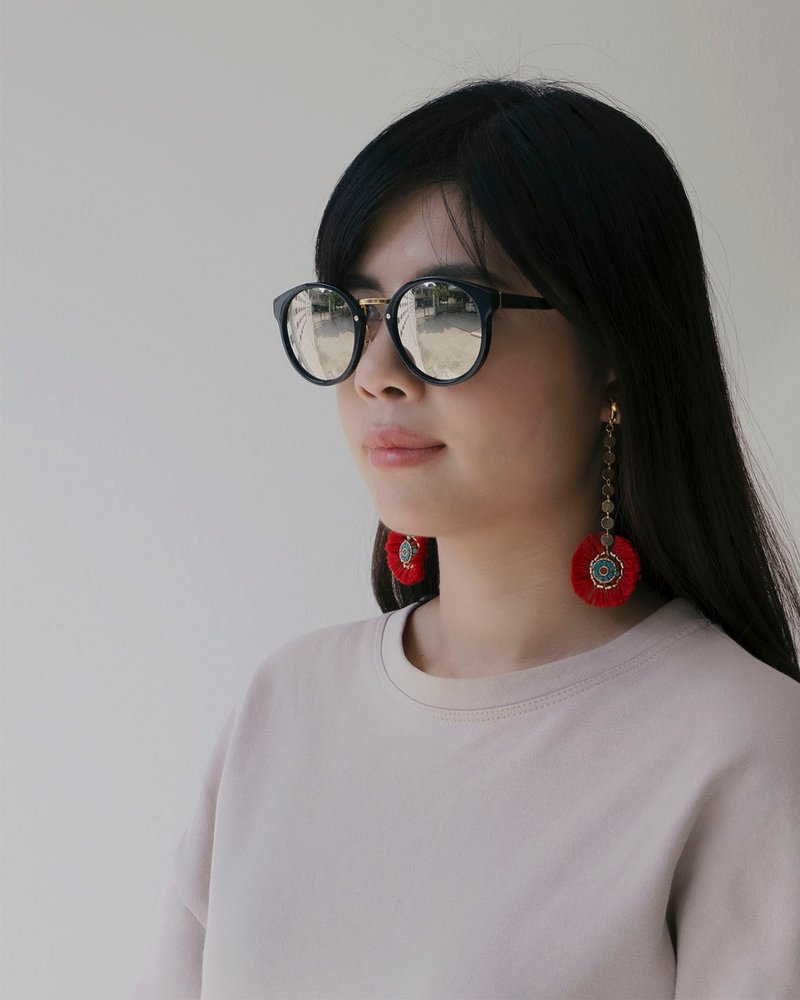 Raya earrings with Napali pandant (clip-on / piercing) - 耳环/耳夹 - 其他材质 红色