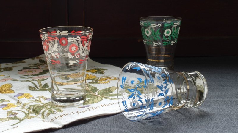 伞状酒杯-带叶花环 (旧物/老件/花纹/金边/装饰/玻璃) - 玻璃杯 - 玻璃 多色