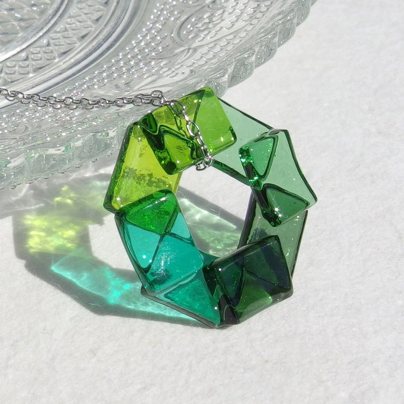 玻璃花 (花朵【祖母绿】) 链式项链【接单订制】 - 项链 - 玻璃 绿色