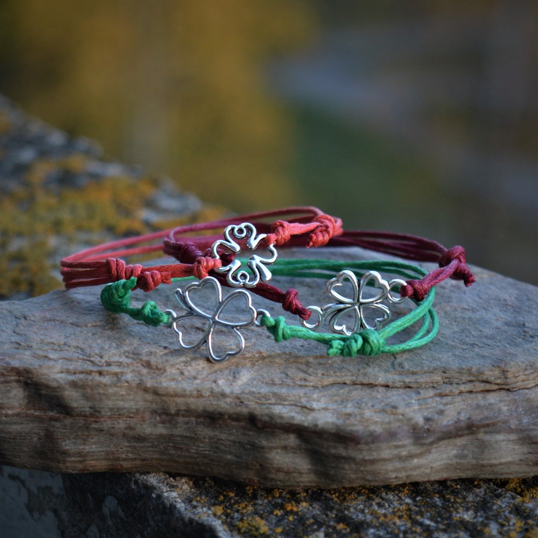 四叶草串脚链 Adjustable cord ankle bracelet Talisman wristle - 手链/手环 - 棉 多色