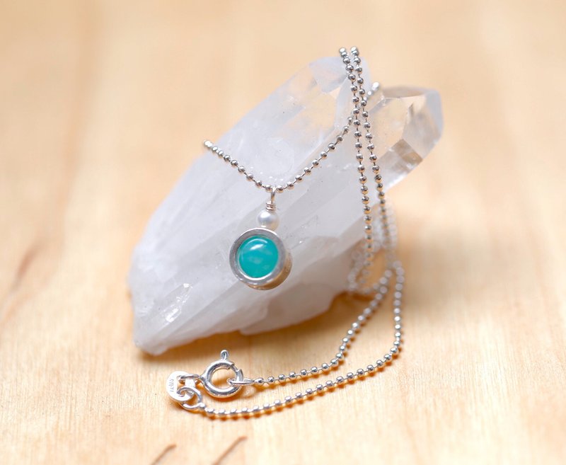 ||珍珠天河石||六月诞生石系列纯银项链 天然石质感礼物/情人节 - 项链 - 水晶 蓝色