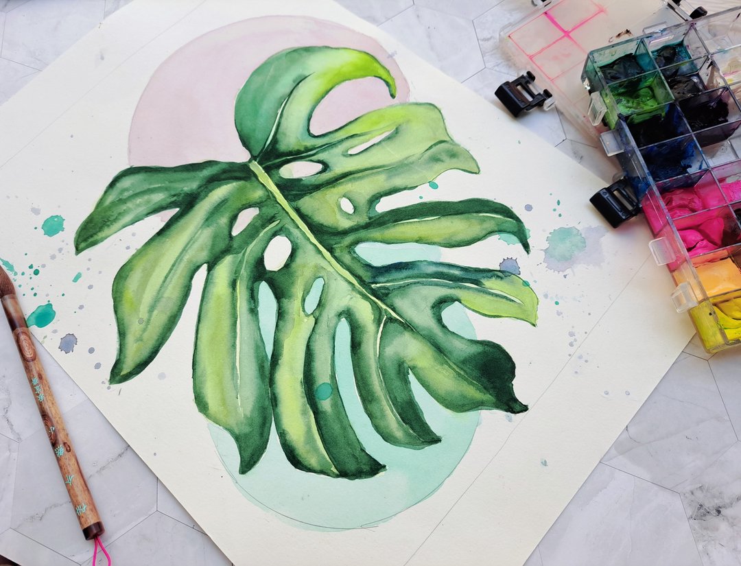 【一人成团】北欧清新绿植装饰疗愈大副创作水彩画/初学者/疗愈 - 插画/绘画/写字 - 纸 