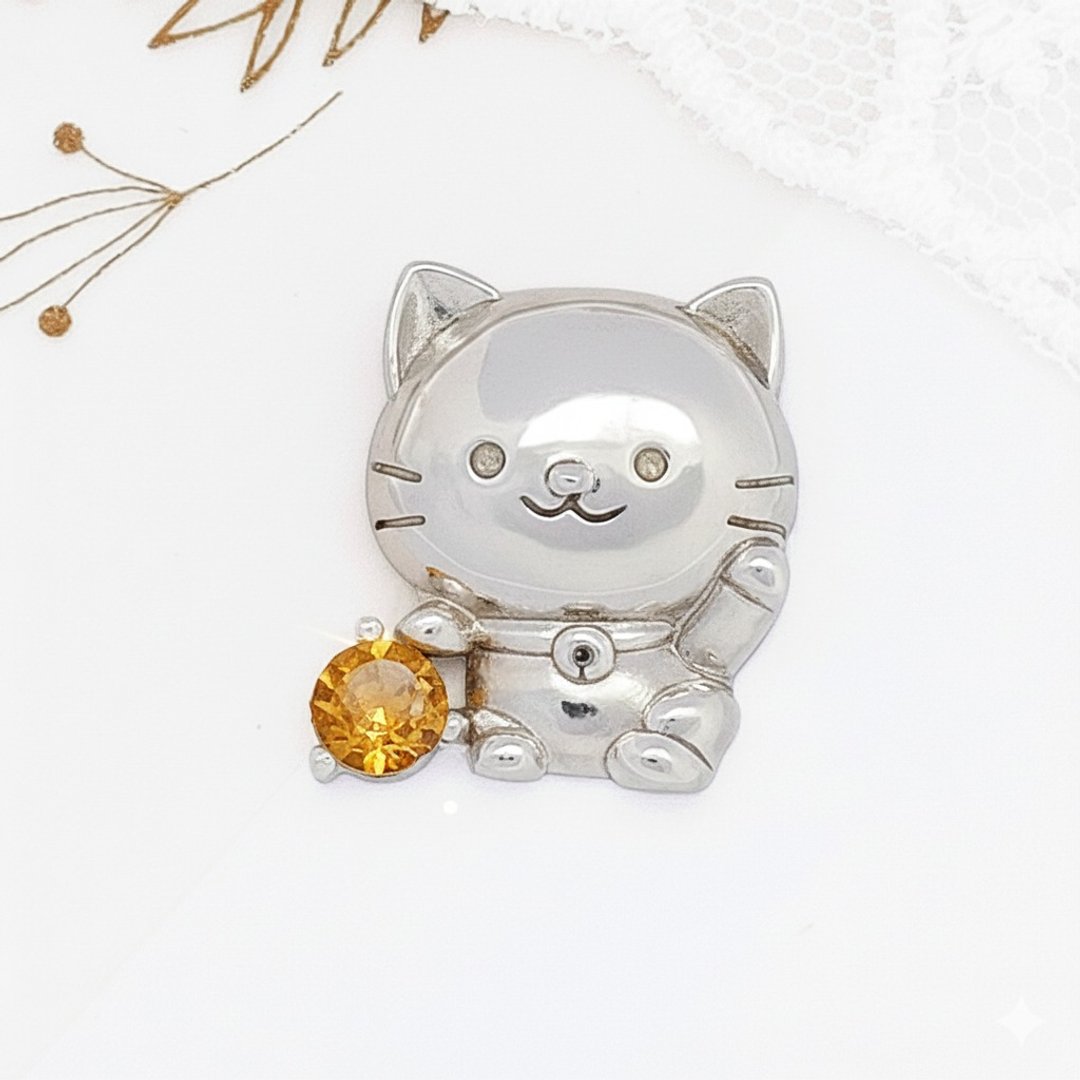 手工制纯银项链 招财猫项链 猫咪项链 黄水晶 新年开运招财纳福 - 项链 - 纯银 