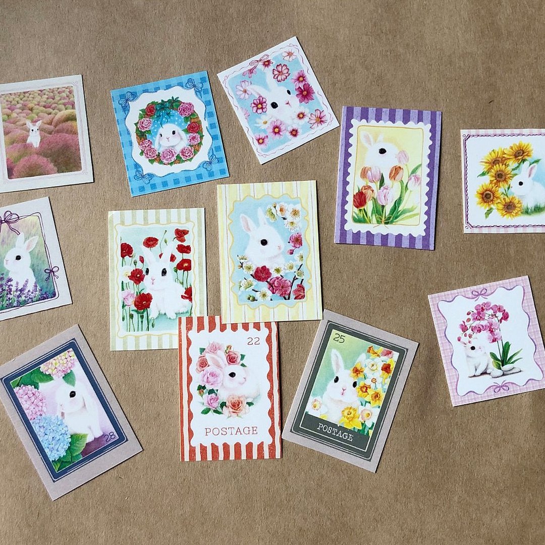 手绘插画花兔贴纸 - 花兔绘本系列│12 Pcs - 贴纸 - 纸 