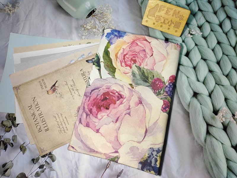 花朵系列-韩国厚棉布料优雅牡丹花布书套-布书衣可适用A5/25K规格 - 书衣/书套 - 棉．麻 